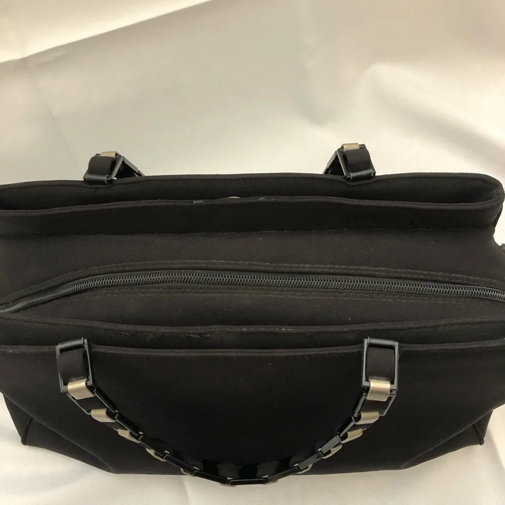 Salvatore Ferragamo Black Canvas Handbag With Leather & Chain Handles - Picture 3 of 16